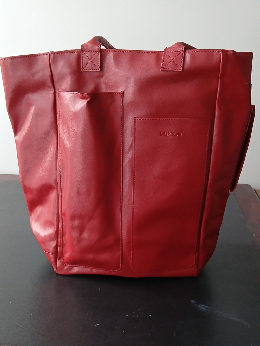 Buxton Red Leather Laptop Tote for Men
